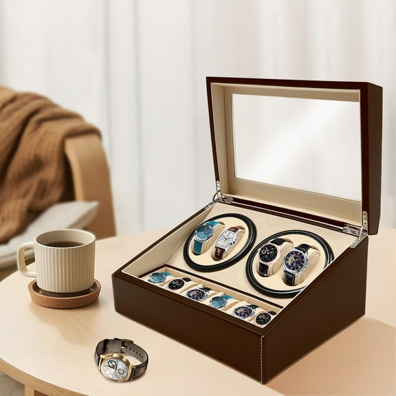 4 6 Automatic Rotation Leather Wood Watch Winder Storage Box Display Case