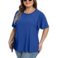 thumbnail image 2 of Gleelist Women's Plus Size Top Asymmetrical Knotted Neck T-Shirt Supersoft Essentials Tee Summer Short Sleeve Fashion Blouses(XL-5XL), 2 of 5