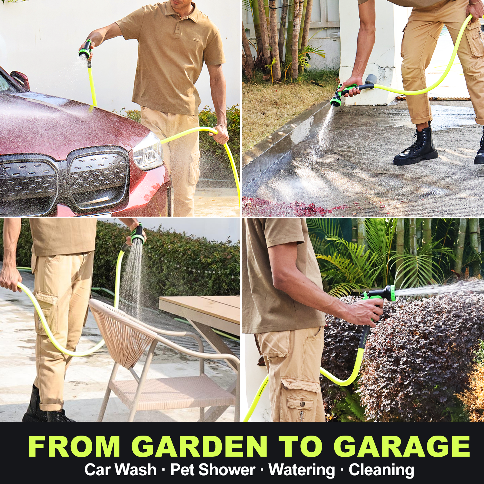 LOVFEN Heavy Duty Garden Hose 5/8 inch with Swivel Fitting, Super Flexible Water Hose, All-weather, Lightweight, Burst 600 PSI 25/50/75/100/150FT