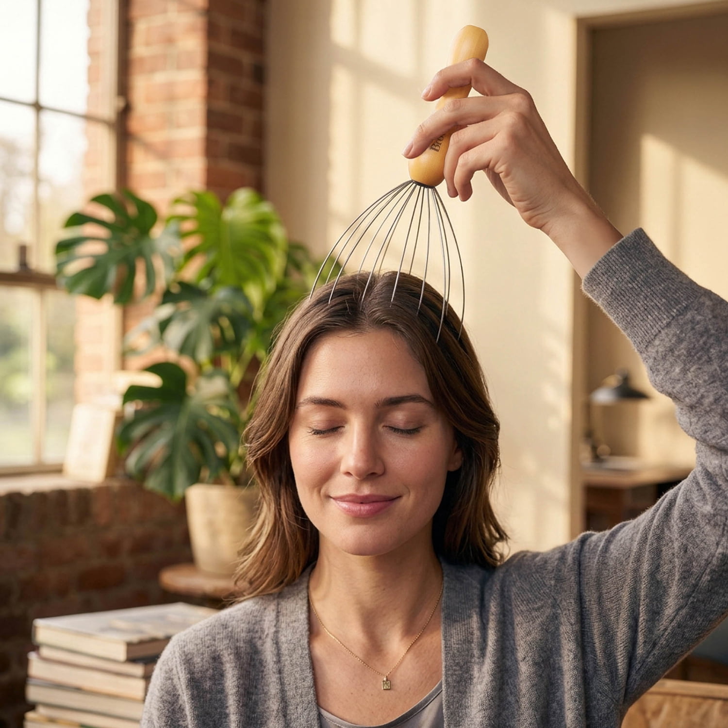 Brookstone Handheld Scalp Massager, Brown, WL1175-CMA