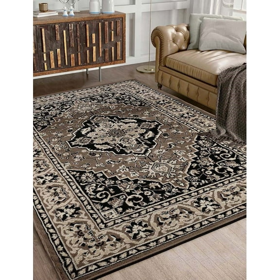 BNM Oriental Medallion Floral Indoor Area Rug, Brown, 6' x 9'