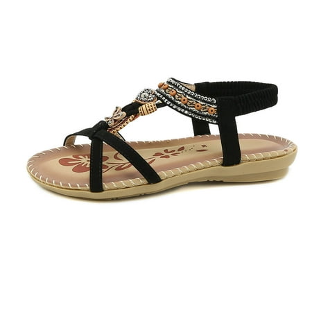 

Juebong Flat Sandals for Women Girls Dressy Summer Flat Shoes Comfortable Bohemian Elastic Ankle Strap Beach Walking Sandals for Women