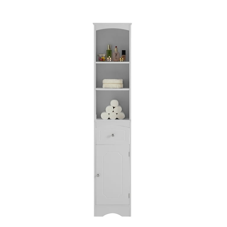 Bathroom Tall Cabinet Narrow Slim Storage Tower with Adjustable
