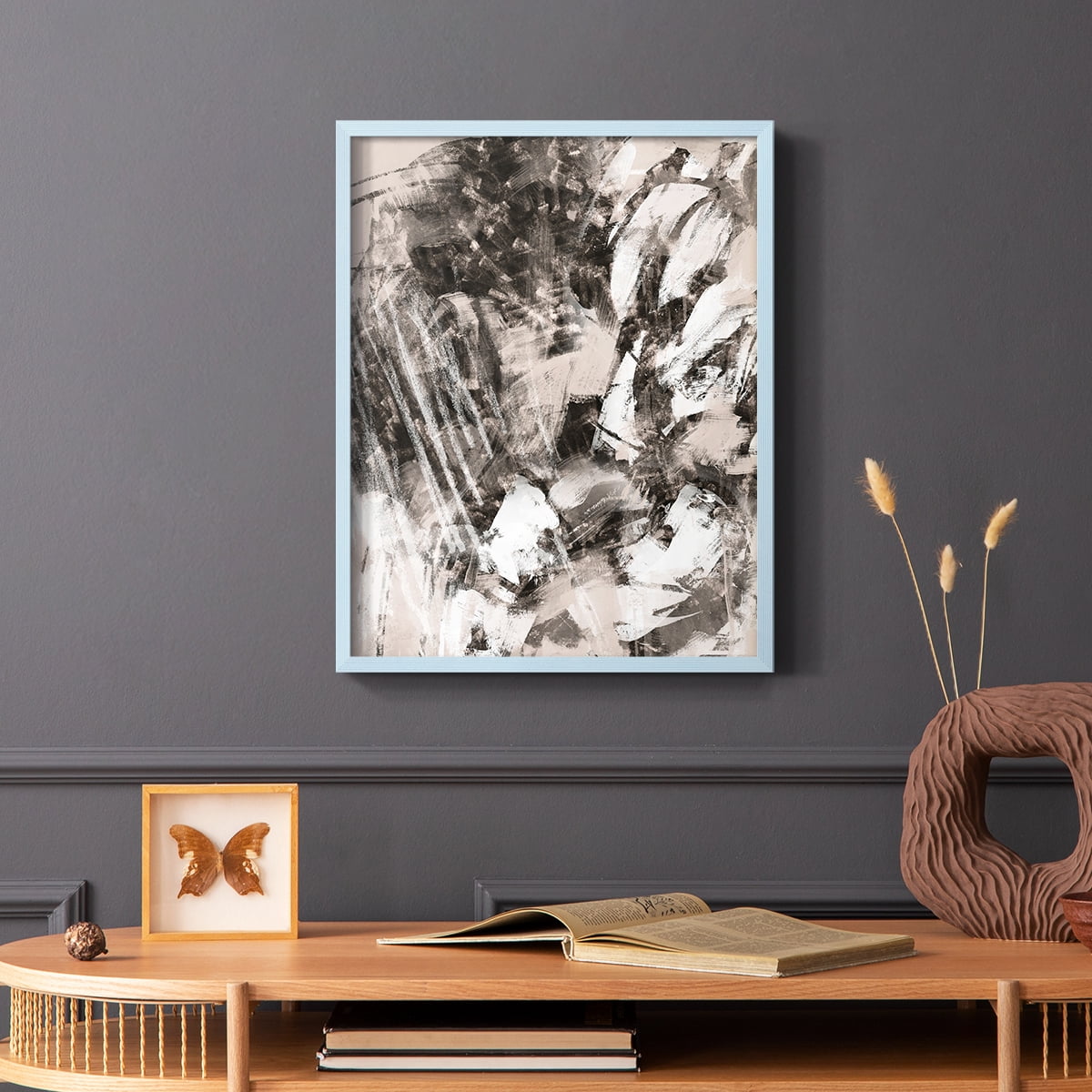 Blush Blackboard I Framed Print in Blue Solid Wood Framed Print No Nail Hanging