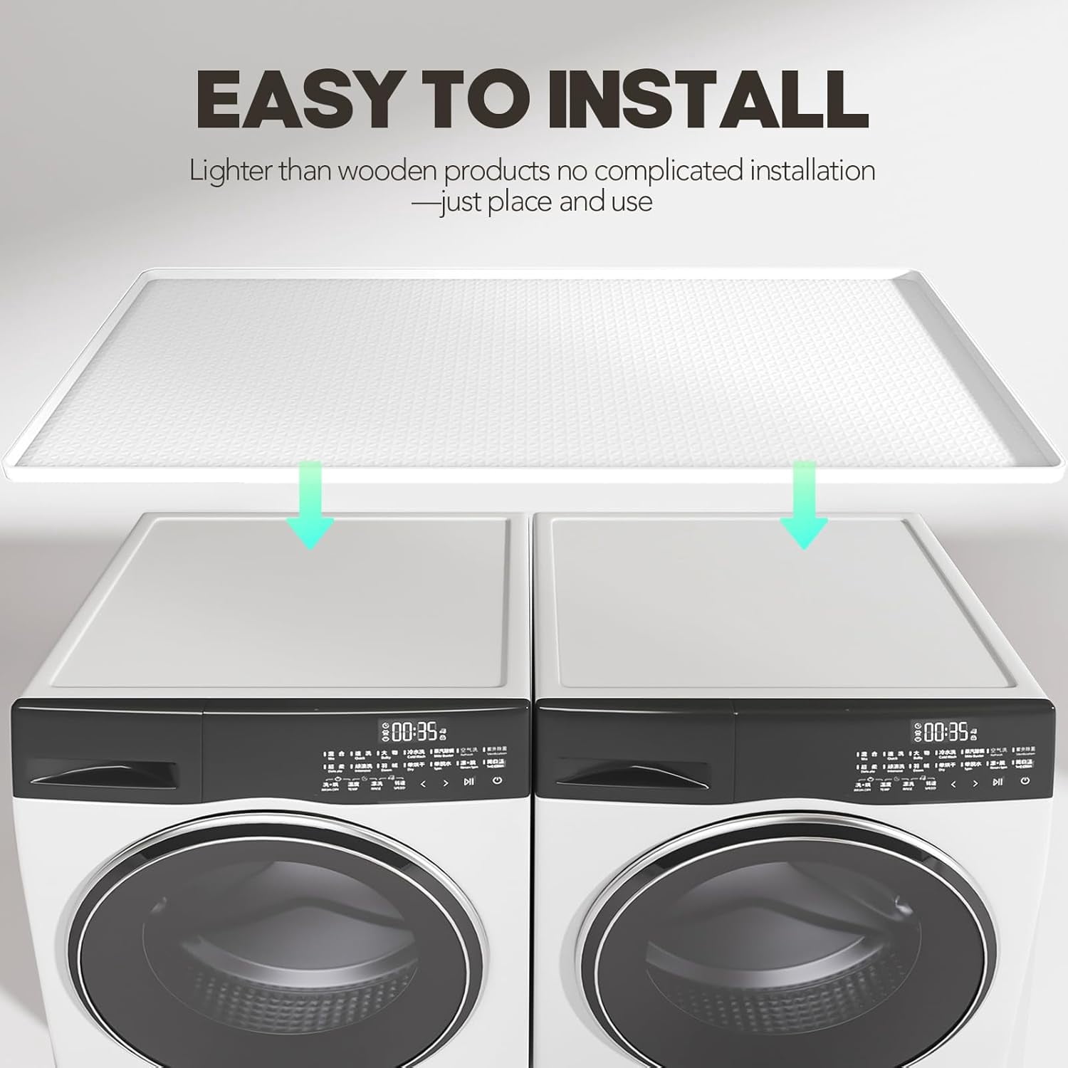 Washer Dryer Countertop, 51.2" x 25.6" Large Washer and Dryer Covers for The Top, Non-Slip Waterproof Silicone Dryer Top Protector Mat, Washer Dryer Topper for Laundry Room Kitchen Home（White）