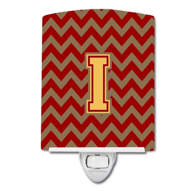 Carolines Treasures CJ1048-ICNL Letter I Chevron Garnet & Gold Ceramic Night Light