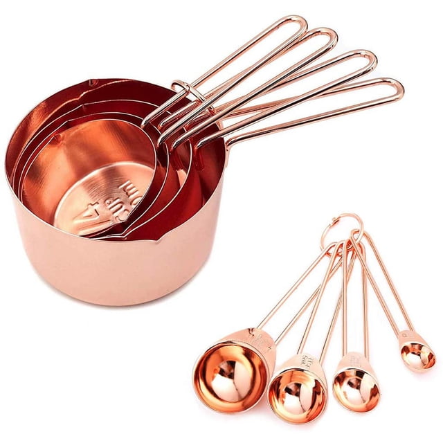 Juego de 8 tazas medidoras y cucharas medidoras de acero inoxidable Taza medidora de oro rosa Accesorios para hornear para cocina Cocinar Hornear por - Good Wishes