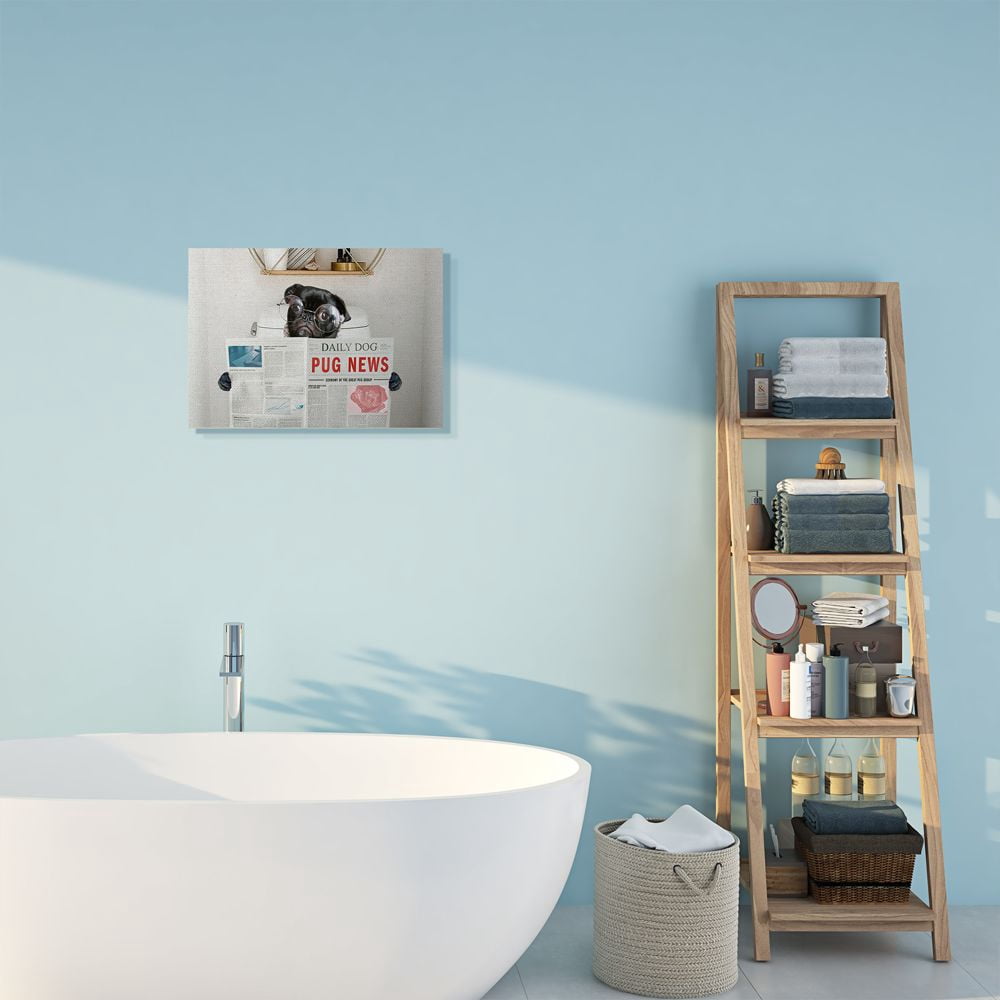 Stupell Industries Bathroom Pug Daily Toilet Briefing Dog Humor Canvas Wall Art Design by Ziwei Li, 16" x 20"