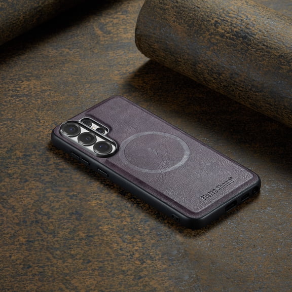 ELEHOLD Magnetic Case for Samsung Galaxy S26 Ultra, Luxury Shockproof Faux Leather Texture Phone Cover, Compatible with Wireless Charging,Purple