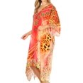 thumbnail image 4 of Sakkas Miui Ligthweight Rhinestone V Neck Printed Short Caftan Dress / Cover Up - Sunset Orange / Multi - One Size, 4 of 5