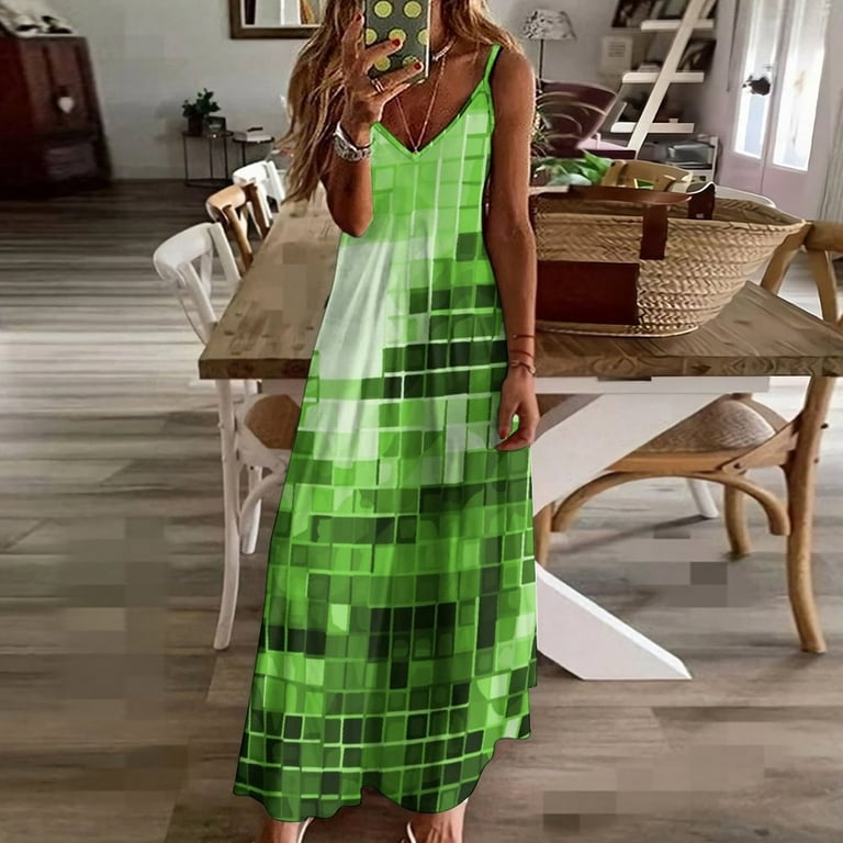 Green Disco Ball Pattern Sleeveless Dress dresses korean style summer outfits for women Women's evening dress Green Disco Ball Pattern Sleeveless Dress dresses korean style summer outfits for women Women's evening dress