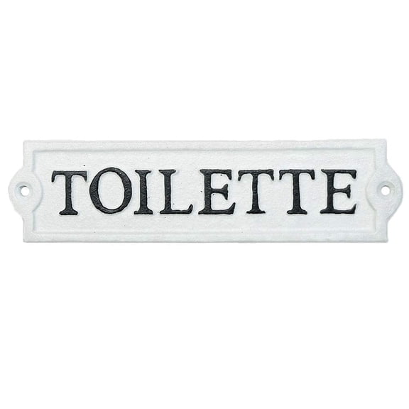 Sungmor Cast Iron Door Toilet Sign, White Plaque Bathroom Sign Wall Decor, Decorative Restroom Sign for Home, Office, Store or Restaurant, 1PC PACK & 8.3x2.2Inch.