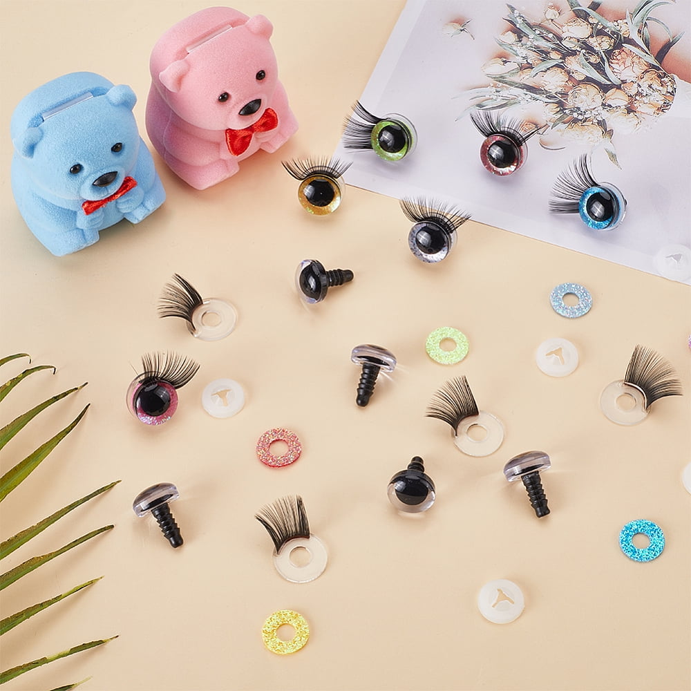 16 Sets 8 Colors Glitter Plastic Eye with Eyelashes Eye Make Up Accessories for DIY Craft Making Mixed Color 22x14mm 2 sets/color
