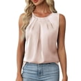 thumbnail image 2 of Uaswgudfs Women's Sleeveless Satin Blouse with Pleated & Knotted Neck, Trendy Solid Color Blouse, Breathable Polyester Blouse for Daily/Office/Outing Wear Pink L, 2 of 6