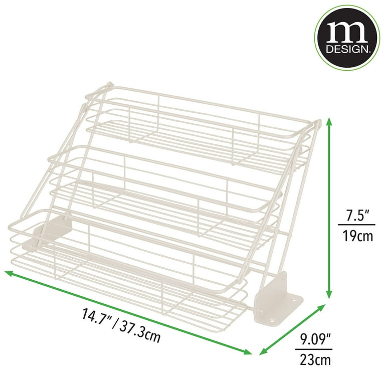 mDesign Large Metal 3 Tier Pull Down Spice Rack Storage Shelf Organizer Cream
