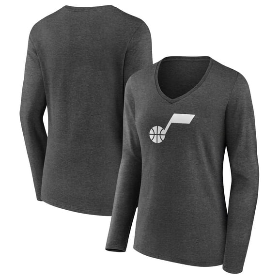 Women's Charcoal Utah Jazz Alternate Logo V-Neck Long Sleeve T-Shirt