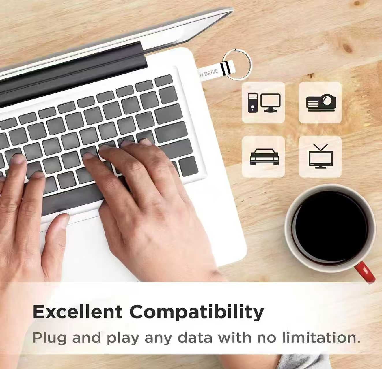 256GB USB Flash Drive Memory Stick Metal Thumb Drive with Keychain Design for Laptop Computer Tablet