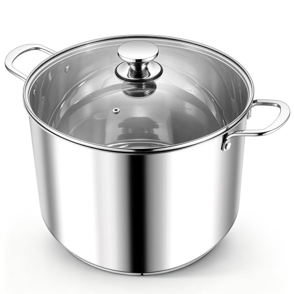 Walchoice 24 Quart Stainless Steel Stockpot with Glass Lid, Extra Large Soup Pot Cookware with Measuring Markings for Cooking Simmering Stewing, Dishwasher Safe