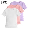 thumbnail image 4 of KyCheLot 3 Pack Ribbed Knit Tops for Girls Crew Neck Solid Color Short Sleeve T-Shirts Trendy Ruffle Trim T-Shirts, 4 of 5