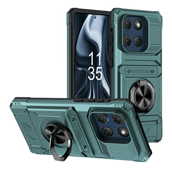 ELEHOLD Case for Moto G Stylus 5G (2025), Military-Grade Protection Phone Case with Stand and Card Holder, Shockproof Hybrid Protective Cover,Green