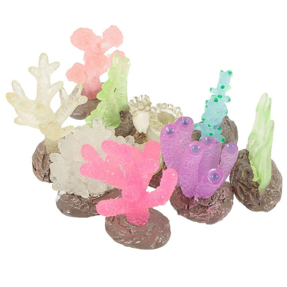 Fish Tank Decorations 9 Pcs Squidward Bowl Coral Aquarium Plants Glow-in-the-Dark Reef Mini Resin Ornaments