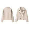 thumbnail image 2 of Women's Winter Loose Fit Cropped Wool Coat Double Breasted Dressy Short Blazer Jacket Peacoat Cream White L, 2 of 6