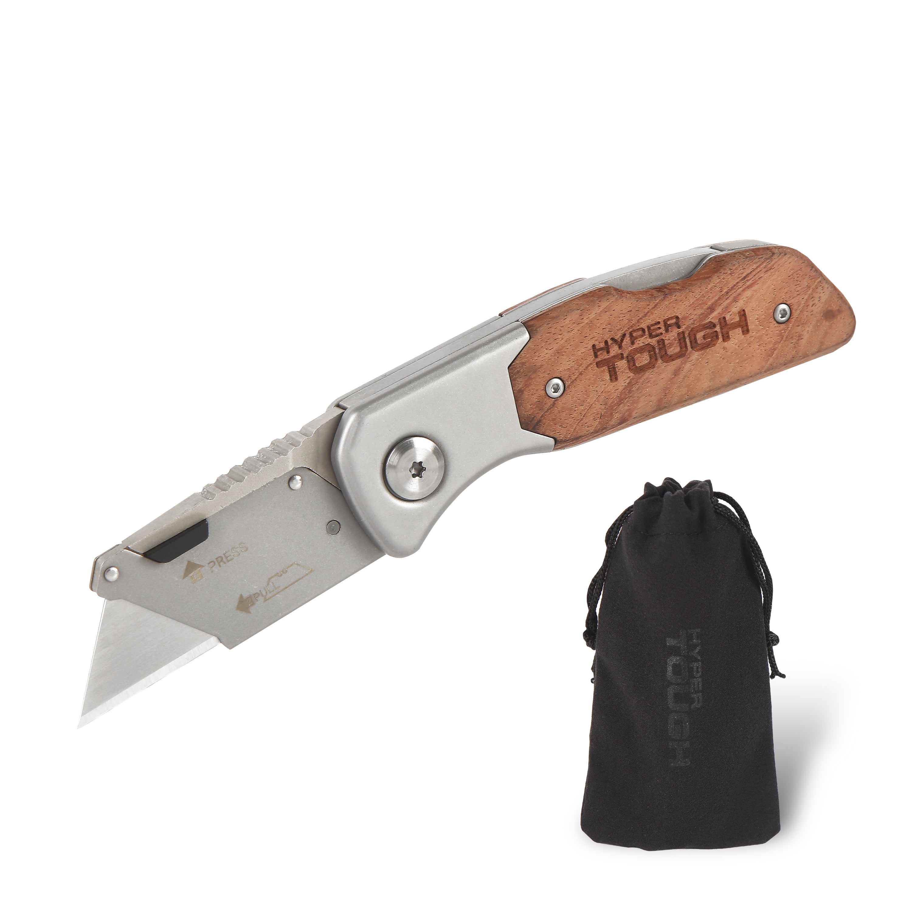 Hyper Tough Folding Lock Back Utility Knife with Wood Handle, Model 42869