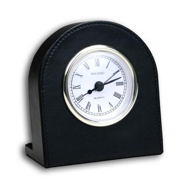 Dacasso A1016 Black Leather Desk Clock - Gold trim
