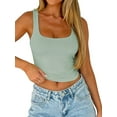 thumbnail image 2 of Women'S Sleeveless Square Neck Tank Top Double Layer Basic Crop Tops Summer Fitness Workout Casual Tops Green S, 2 of 7