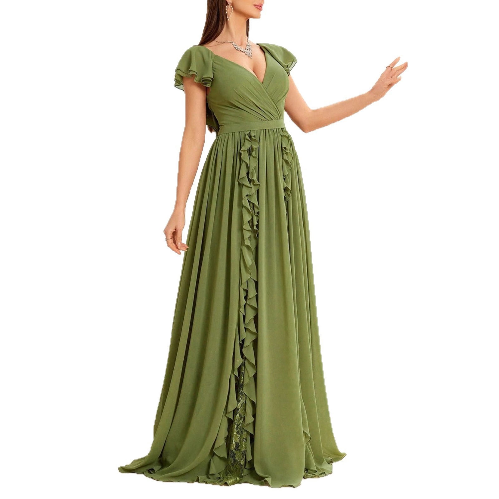 Sentmoon Plus Size Beach Dress Fashion Sleeveless V Neck Womens Sun Dress 2026 Summer Ruffle Regular Fit Casual Dresses for Women for Lounge and Relax Green S