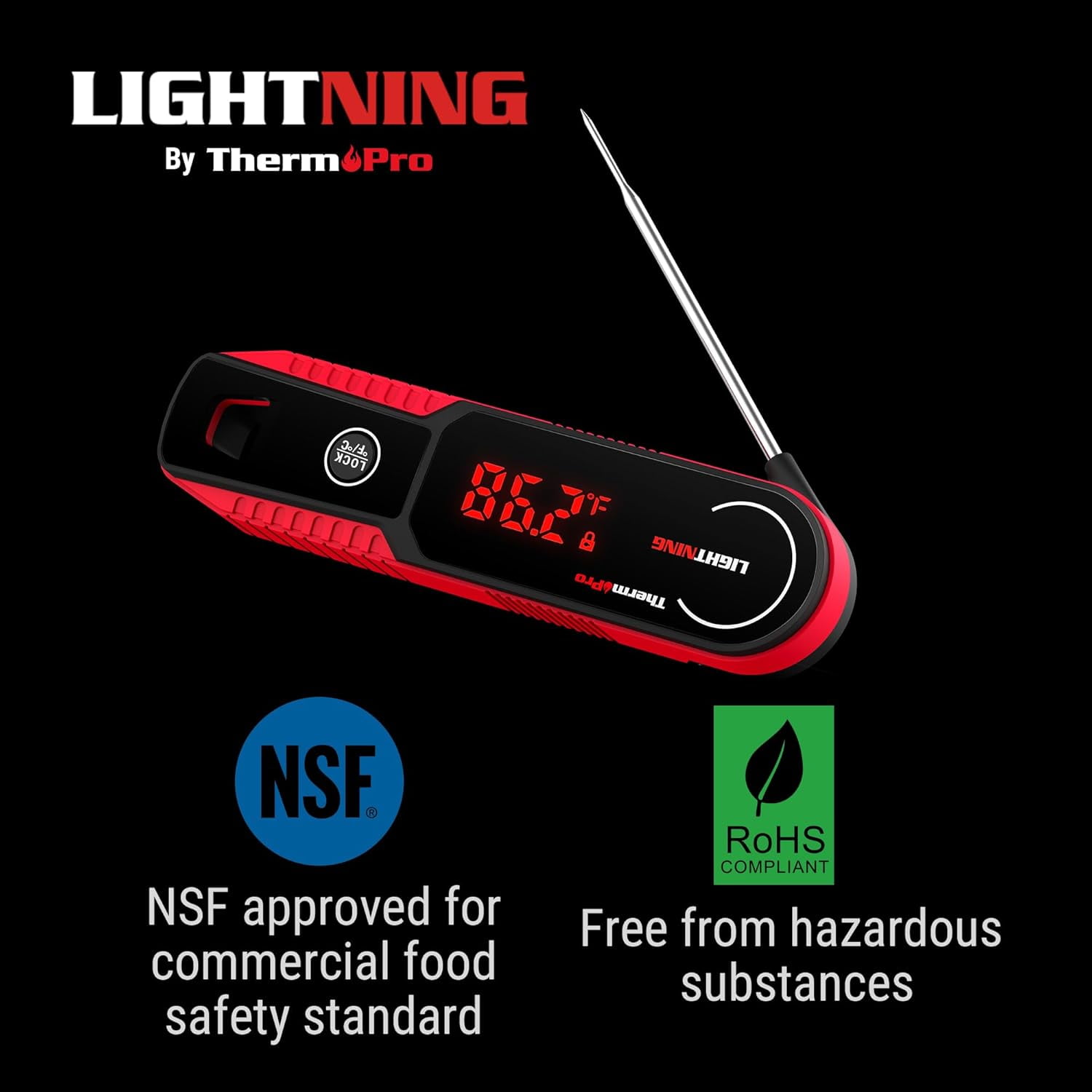 ThermoPro Lightning 1-Sec Instant Read Meat Thermometer, Professional-Grade, Waterproof with Auto-Rotating Display and Calibration Mode