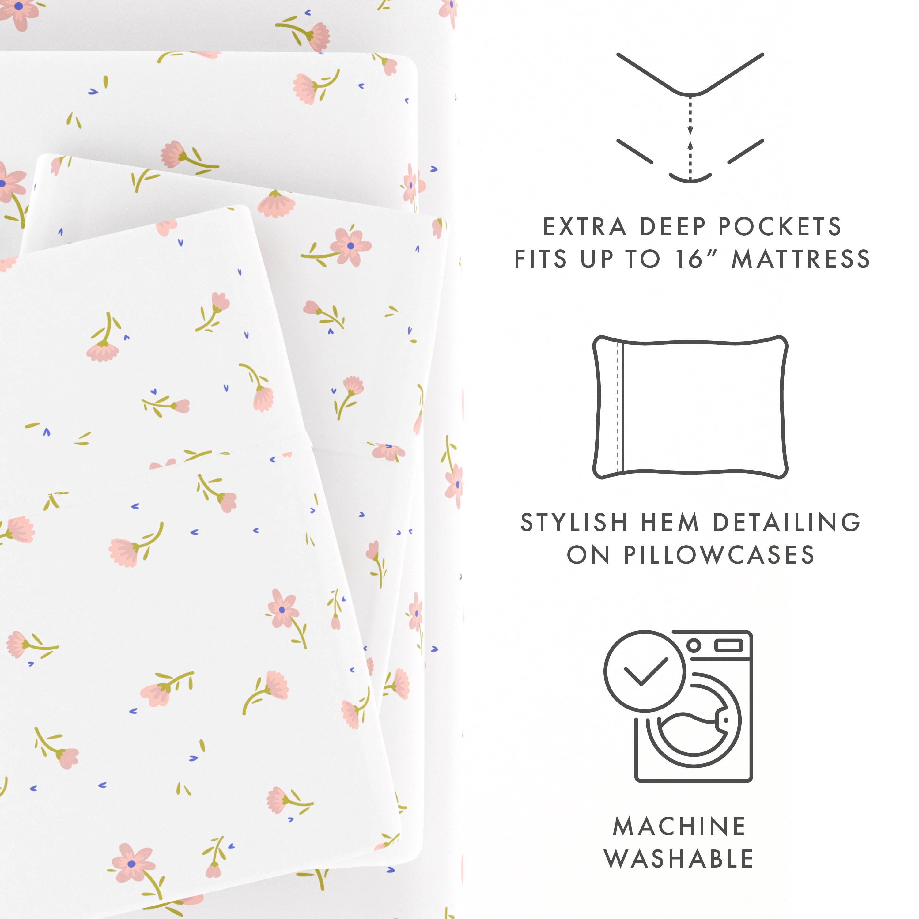 Noble Linens 4 Piece Pattern Microfiber Bed Sheets Set, Pink Floral, Twin