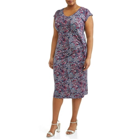 Sleeve Knitted Dress - Women's Plus Size Short Sleeve Wrap Tie Knit Dress