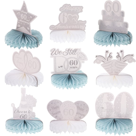 WRISTBIQUE Paper Honeycomb Centerpieces Silver Color Sixty Anniversary Celebration 9Pcs