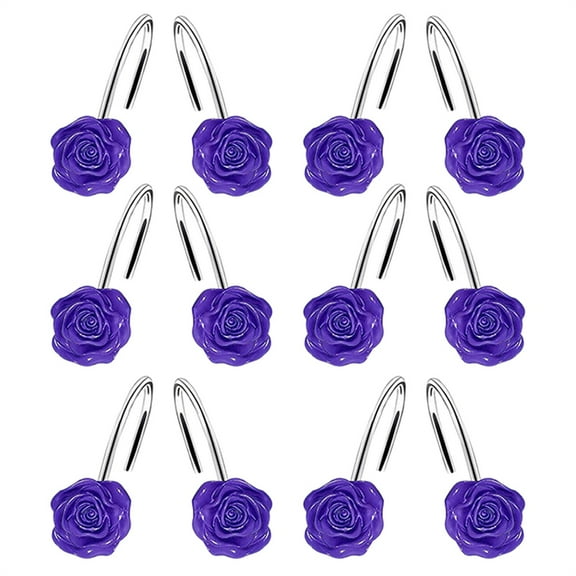 Piwvid 12PCS Rose Floral Shower Curtain Hooks, Vintage Resin Rose Shower Curtain Hooks for Shower Curtain, Metal Rustproof Decorative Shower Curtain Rings for Bathroom Bedroom Living Room Décor