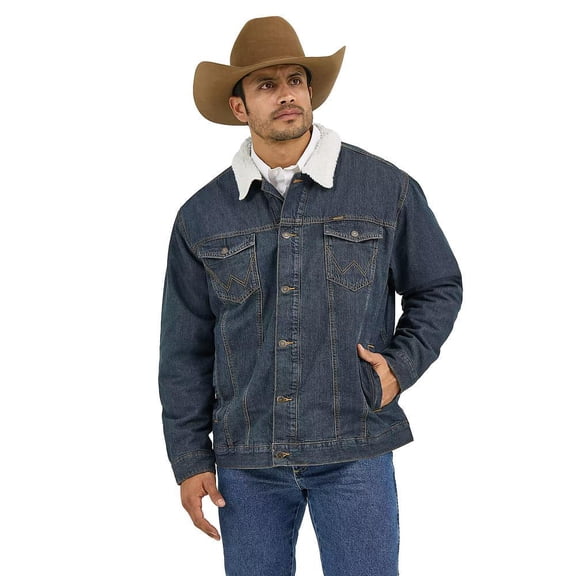 Wrangler Mens Rustic Blue Sherpa Lined Jacket S Denim