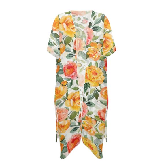HELLHERO Rose Long Kimono Swimsuit Cover Up Swimsuit Coverup High Quality Fabrics Lightweight Bathing Suit Cover Up