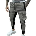 thumbnail image 2 of Styesk Men's Pants Men Elastic Solid Color Zipper Multiple Pockets Foot Binding Elastic Waist Draw Rope Trousers, 2 of 8