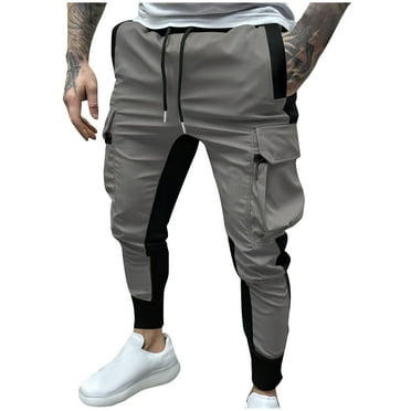 DAETIROS Mens Cargo Pants Slim Fit, Joggers Drawstring Casual Work Mens Cargo Clearance Gray