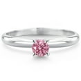 thumbnail image 3 of Gem Stone King 14K White Gold Pink Lab Grown Diamond Solitaire Engagement Ring for Women (0.25 Cttw, Round 4MM, Gemstone April Birthstone, Available in Size 5,6,7,8,9), 3 of 6