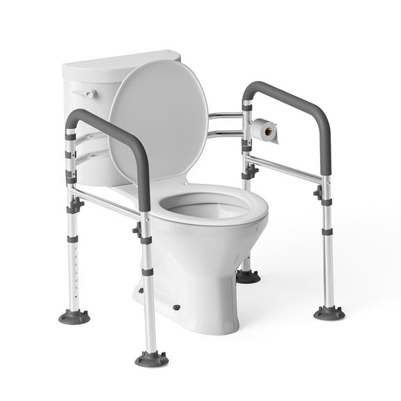 Loyoda Toilet Safety Rail, Adjustable Foldable Toilet Frame with Handles for Seniors 350 lb Weight Cap