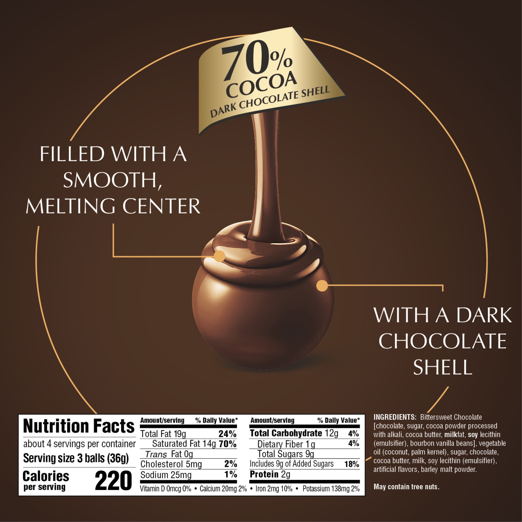 Lindt Lindor 70% Extra Dark Chocolate Candy Truffles, 5.1 oz. Bag