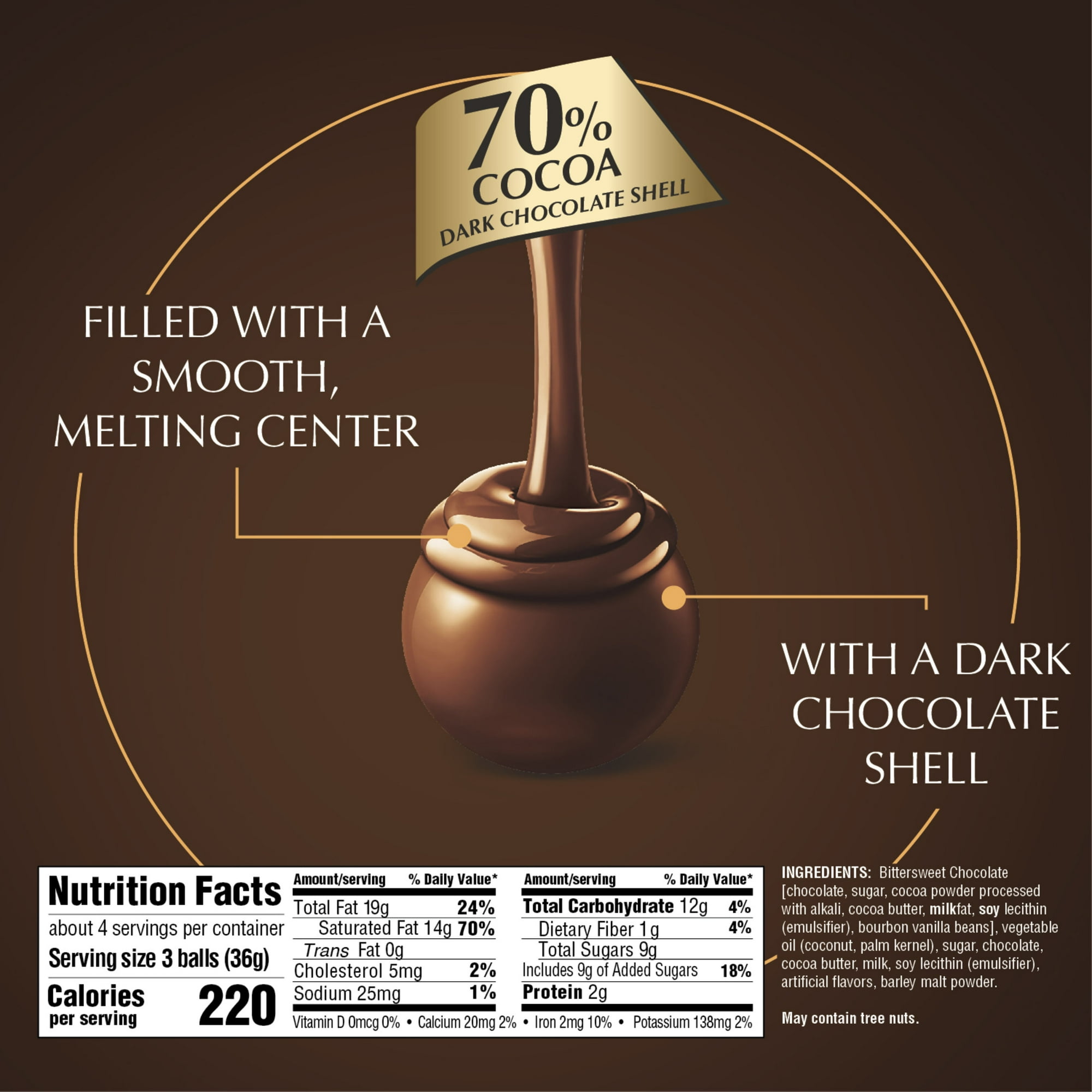 Lindt Lindor 70% Extra Dark Chocolate Candy Truffles, 5.1 oz. Bag