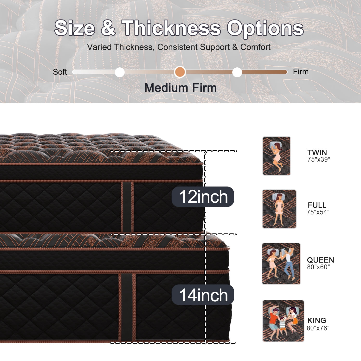Skyhedon Twin Size Mattress 12 inch Gel Memory Foam Medium Firm Pocket Springs Hybrid Mattress in a box for Motion Isolation,Black