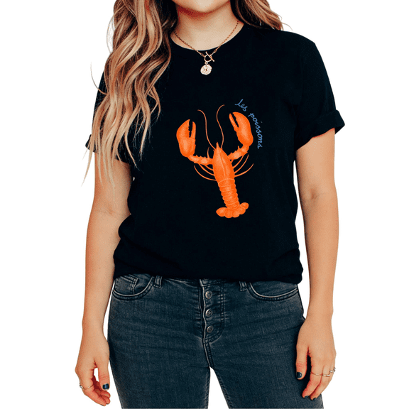 Orange Lobster Les Poissons Graphic Soft Everyday Cotton Tees T-shirt Casual Short Sleeve Round Neck Black S-5XL