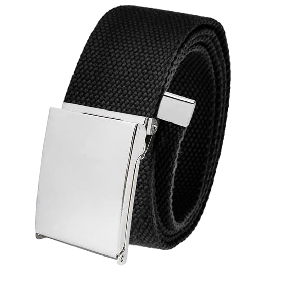 Cut to Fit Up To XXXL Casual Men's Golf Belt with Polished Silver Flip Top Buckle and Adjustable Canvas Web Belt Small Black