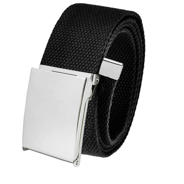 Cut to Fit Up To XXXL Casual Men's Golf Belt with Polished Silver Flip Top  Buckle and Adjustable Canvas Web Belt Small Black