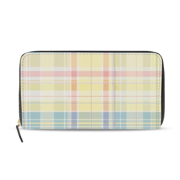 Multicolor Plaid Women's Long Zipper Wallet Bifold Clutch Purse PU Leather Card Cases