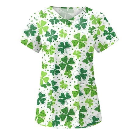 

TAIAOJING Women Scrubs Top Workwear Comfortable Blouse For Casual Summer Tops Three Quarter Sleeve Round Neck Tee T Shirt St Patricks Day Printed Loose Side Split Tunic Blouse