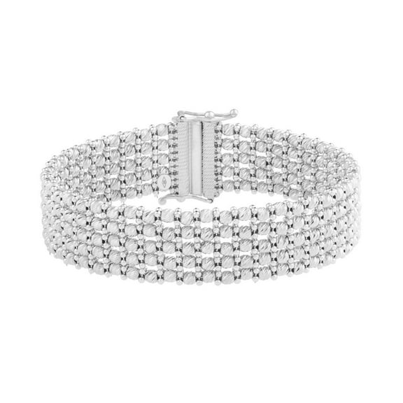 JewelStop 14k White Gold Diamond cut Finish 14.6mm Medium Red Carpet Bangle Bracelet with Slide with Double Figure 8 Clasp - 7"